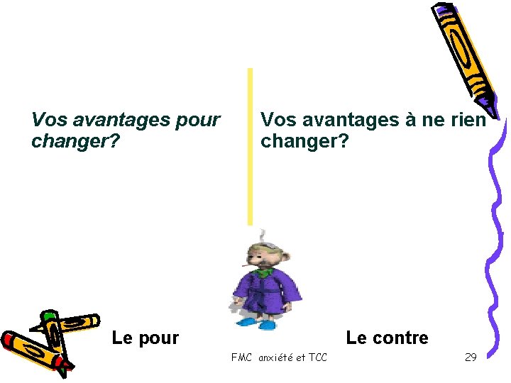 Vos avantages pour changer? Vos avantages à ne rien changer? Le pour Le contre