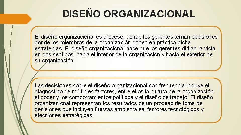 DISEÑO ORGANIZACIONAL El diseño organizacional es proceso, donde los gerentes toman decisiones donde los DISEÑO ORGANIZACIONAL El diseño organizacional es proceso, donde los gerentes toman decisiones donde los
