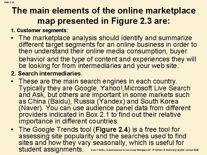 Slide 2. 16 The main elements of the online marketplace map presented in Figure