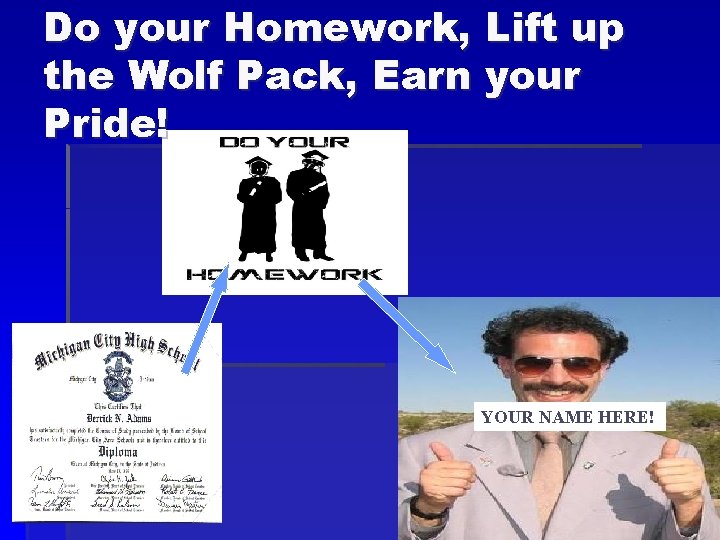 Do your Homework, Lift up the Wolf Pack, Earn your Pride! YOUR NAME HERE!