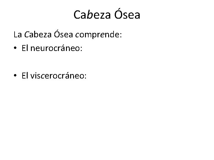 Cabeza Ósea La Cabeza Ósea comprende: • El neurocráneo: • El viscerocráneo: 