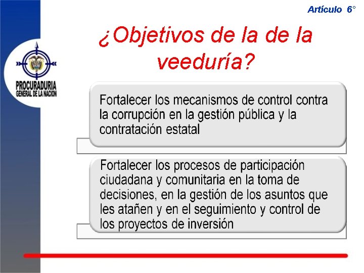 Artículo 6° ¿Objetivos de la veeduría? 