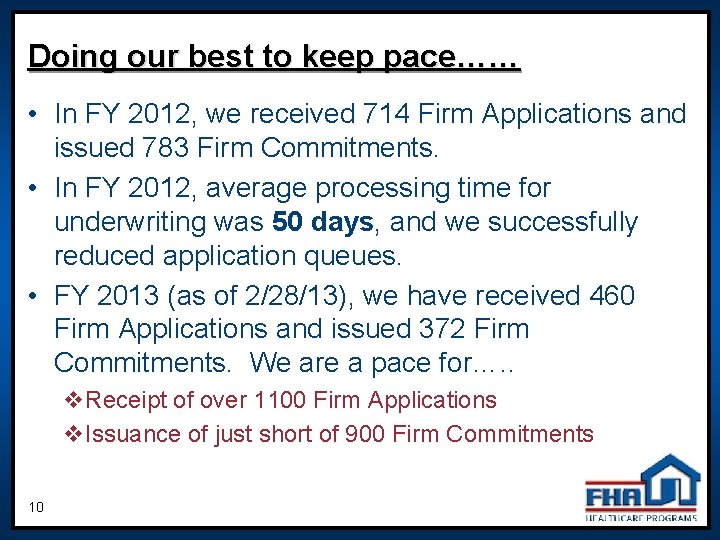 Doing our best to keep pace…… • In FY 2012, we received 714 Firm Doing our best to keep pace…… • In FY 2012, we received 714 Firm