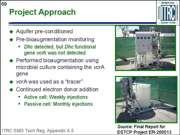 69 Project Approach u u Aquifer pre-conditioned Pre-bioaugmentation monitoring • Dhc detected, but Dhc