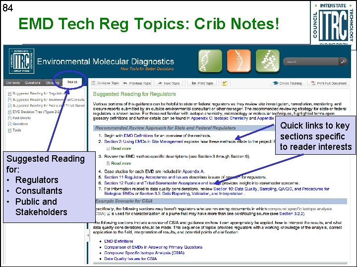 84 EMD Tech Reg Topics: Crib Notes! Quick links to key sections specific to