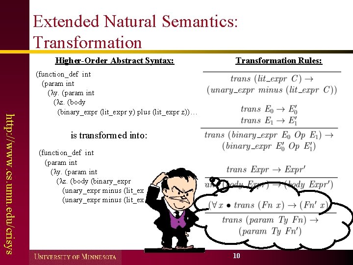 Extended Natural Semantics: Transformation Higher-Order Abstract Syntax: Transformation Rules: http: //www. cs. umn. edu/crisys