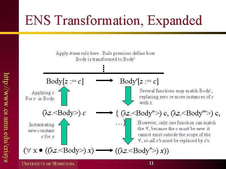 ENS Transformation, Expanded Apply trans rule here. Rule premises define how Body is transformed