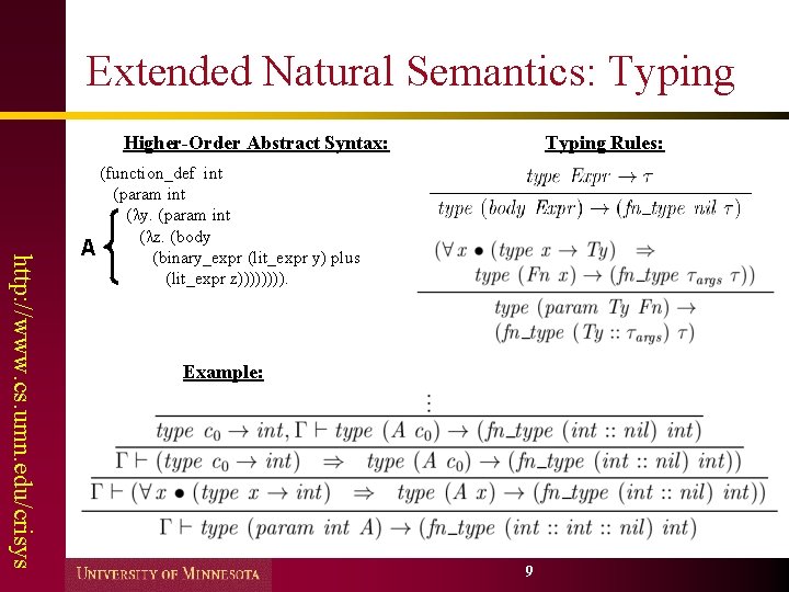 Extended Natural Semantics: Typing Higher-Order Abstract Syntax: Typing Rules: http: //www. cs. umn. edu/crisys