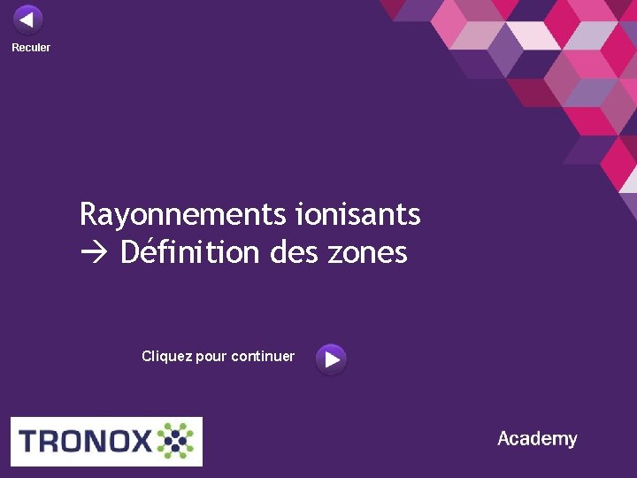 Reculer Rayonnements ionisants Définition des zones Cliquez pour continuer 