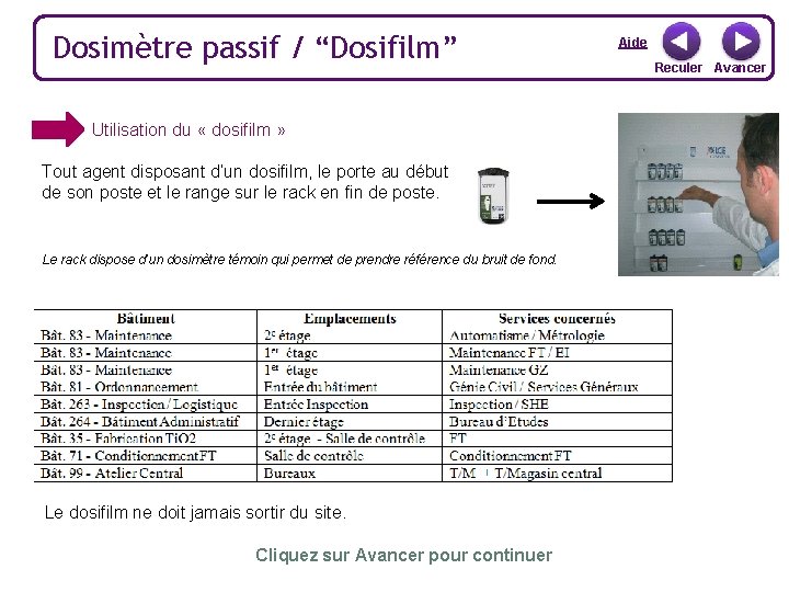 Dosimètre passif / “Dosifilm” Utilisation du « dosifilm » Tout agent disposant d’un dosifilm,