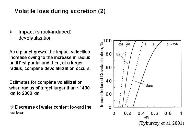 Volatile loss during accretion (2) Ø Impact (shock-induced) devolatilization As a planet grows, the