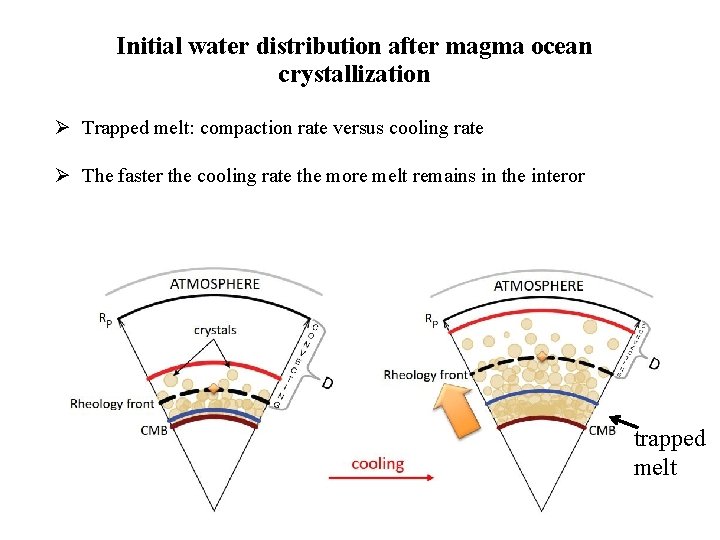 Initial water distribution after magma ocean crystallization Ø Trapped melt: compaction rate versus cooling