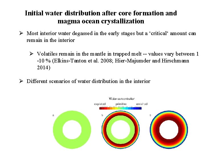 Initial water distribution after core formation and magma ocean crystallization Ø Most interior water