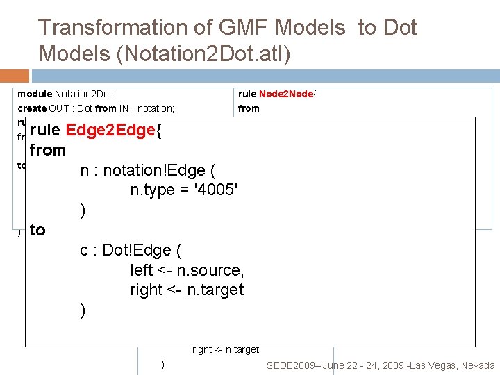 Transformation of GMF Models to Dot Models (Notation 2 Dot. atl) module Notation 2