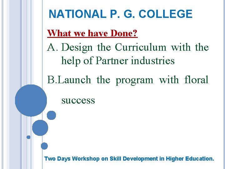 NATIONAL P. G. COLLEGE What we have Done? A. Design the Curriculum with the