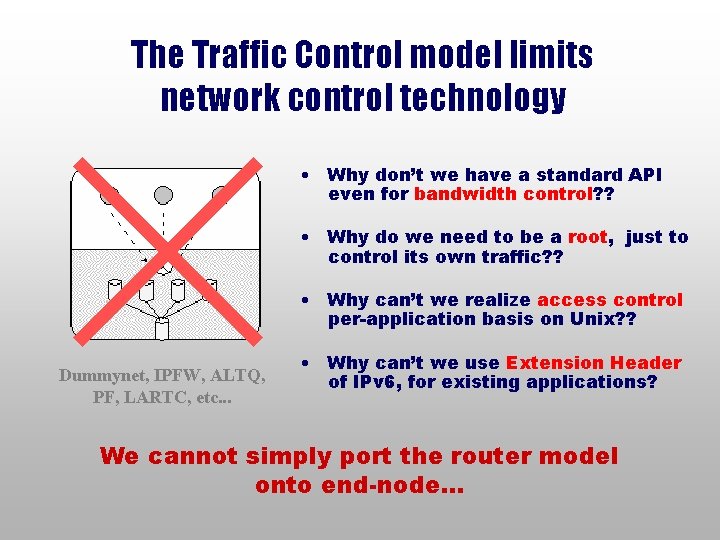 The Traffic Control model limits network control technology • Why don’t we have a
