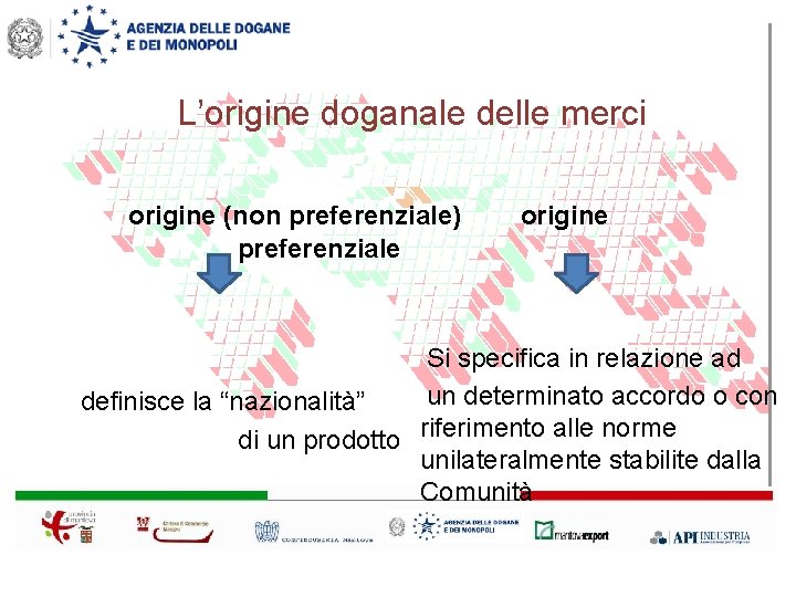 L’origine doganale delle merci origine (non preferenziale) preferenziale origine Si specifica in relazione ad