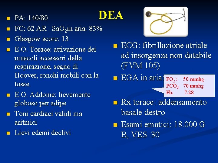  DEA PA: 140/80 n FC: 62 AR Sa. O 2 in aria: 83%