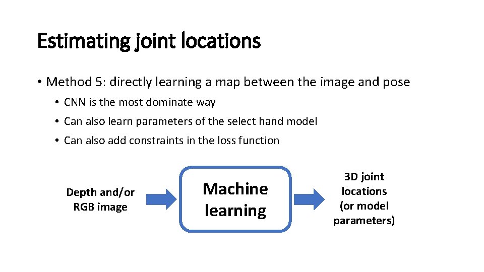 Estimating joint locations • Method 5: directly learning a map between the image and
