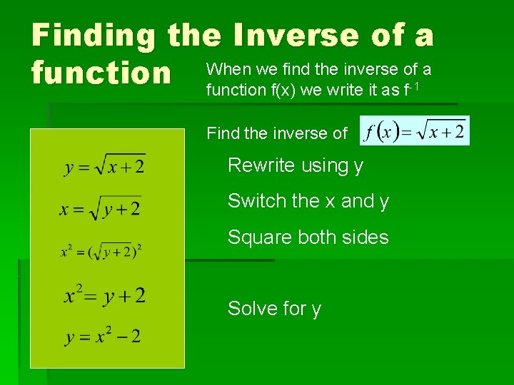 Finding the Inverse of a we find the inverse of a function When function