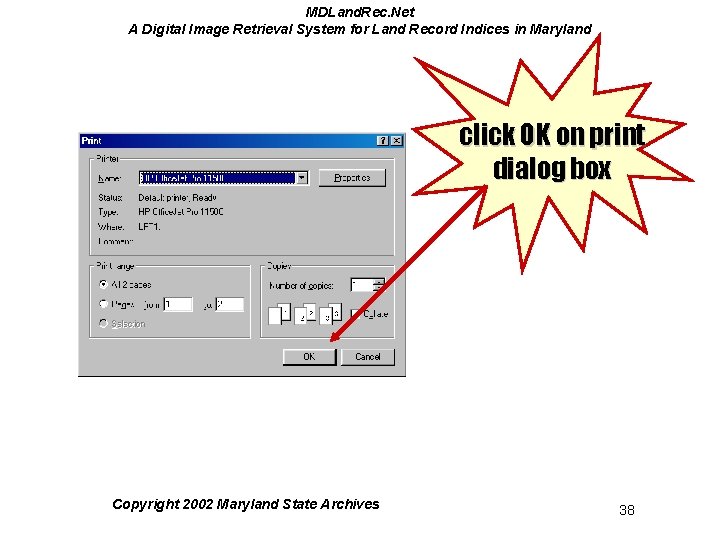MDLand. Rec. Net A Digital Image Retrieval System for Land Record Indices in Maryland MDLand. Rec. Net A Digital Image Retrieval System for Land Record Indices in Maryland