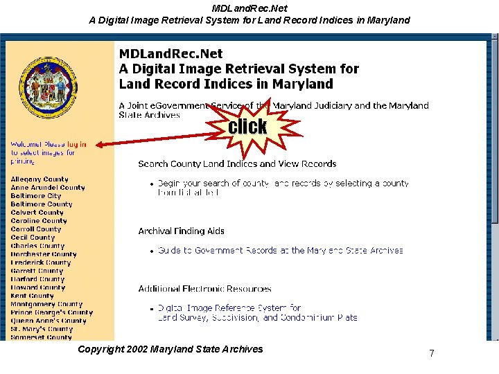 MDLand. Rec. Net A Digital Image Retrieval System for Land Record Indices in Maryland MDLand. Rec. Net A Digital Image Retrieval System for Land Record Indices in Maryland