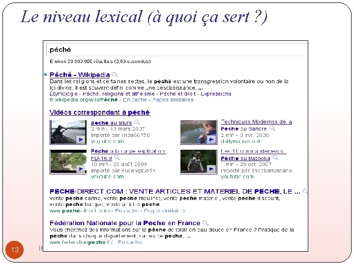 Le niveau lexical (à quoi ça sert ? ) 13 IHM 2011 -2012 Le niveau lexical (à quoi ça sert ? ) 13 IHM 2011 -2012
