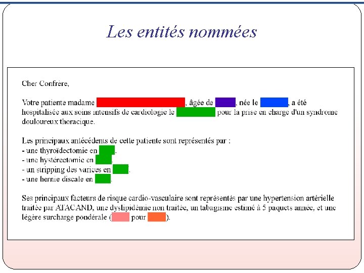 Les entités nommées Les entités nommées