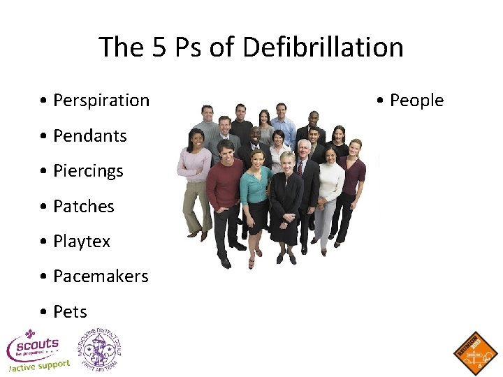 The 5 Ps of Defibrillation • Perspiration • Pendants • Piercings • Patches • The 5 Ps of Defibrillation • Perspiration • Pendants • Piercings • Patches •