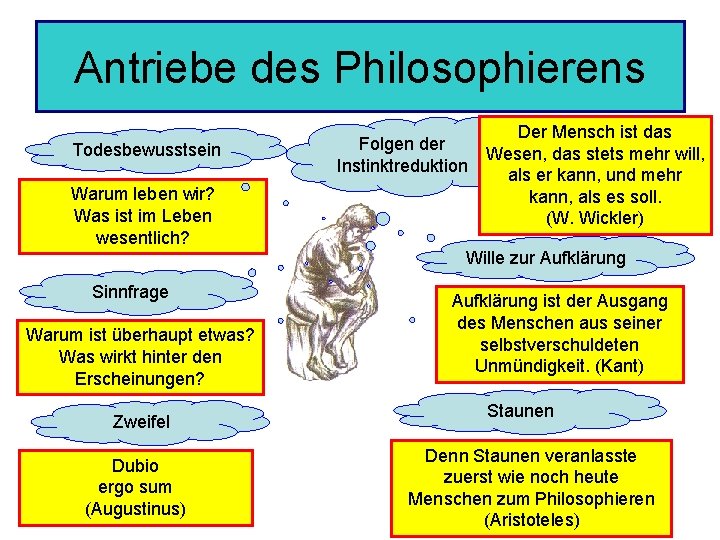 Antriebe des Philosophierens Todesbewusstsein Warum leben wir? Was ist im Leben wesentlich? Folgen der