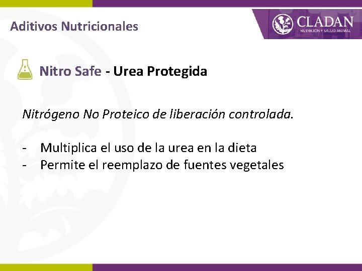 Aditivos Nutricionales Nitro Safe - Urea Protegida Nitrógeno No Proteico de liberación controlada. -