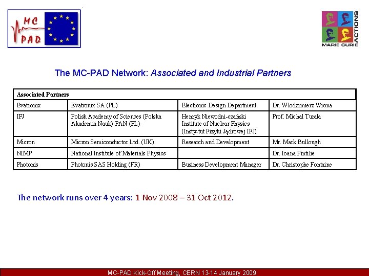 The MC-PAD Network: Associated and Industrial Partners Associated Partners Evatronix SA (PL) Electronic Design