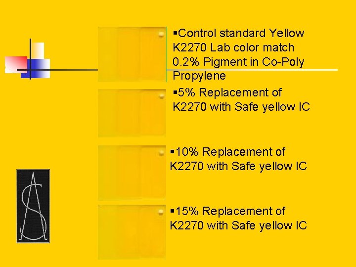 §Control standard Yellow K 2270 Lab color match 0. 2% Pigment in Co-Poly Propylene