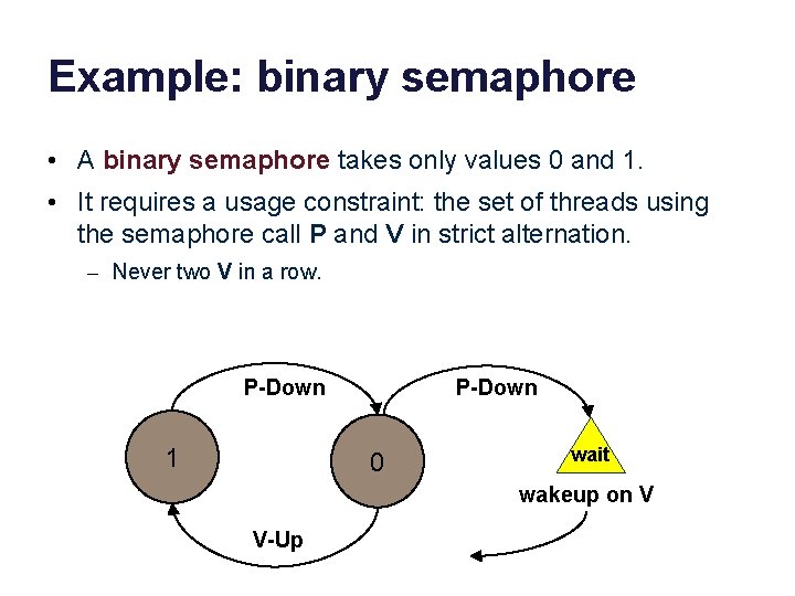 Example: binary semaphore • A binary semaphore takes only values 0 and 1. •