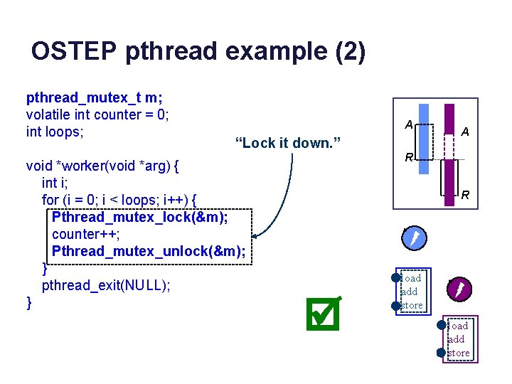 OSTEP pthread example (2) pthread_mutex_t m; volatile int counter = 0; int loops; A