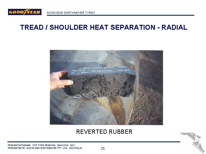 GOODYEAR EARTHMOVER TYRES TREAD / SHOULDER HEAT SEPARATION - RADIAL REVERTED RUBBER PRESENTATIONAME: OTR