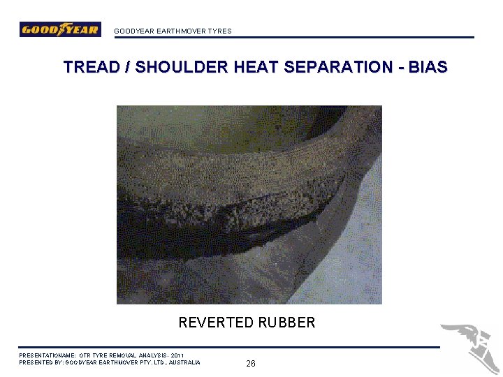 GOODYEAR EARTHMOVER TYRES TREAD / SHOULDER HEAT SEPARATION - BIAS REVERTED RUBBER PRESENTATIONAME: OTR