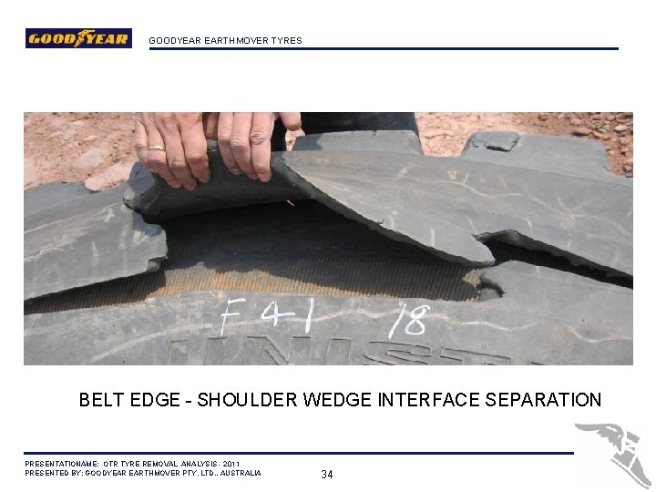 GOODYEAR EARTHMOVER TYRES BELT EDGE - SHOULDER WEDGE INTERFACE SEPARATION PRESENTATIONAME: OTR TYRE REMOVAL