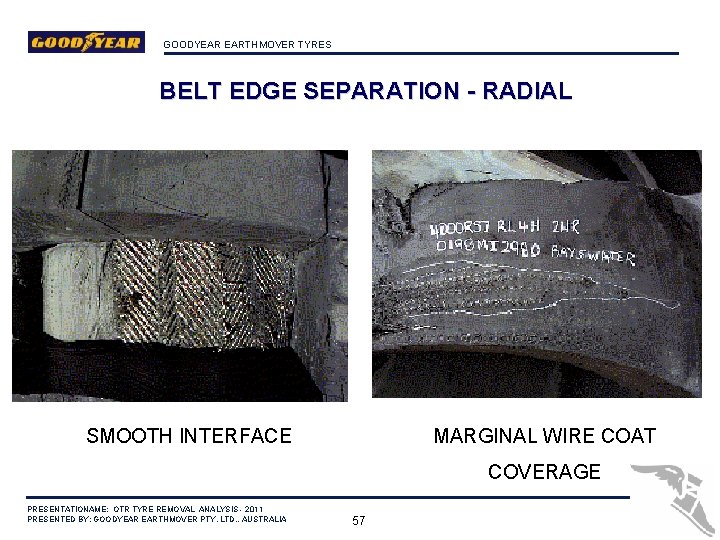 GOODYEAR EARTHMOVER TYRES BELT EDGE SEPARATION - RADIAL SMOOTH INTERFACE MARGINAL WIRE COAT COVERAGE
