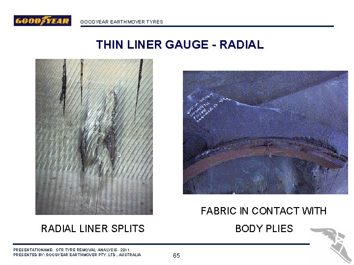 GOODYEAR EARTHMOVER TYRES THIN LINER GAUGE - RADIAL FABRIC IN CONTACT WITH RADIAL LINER