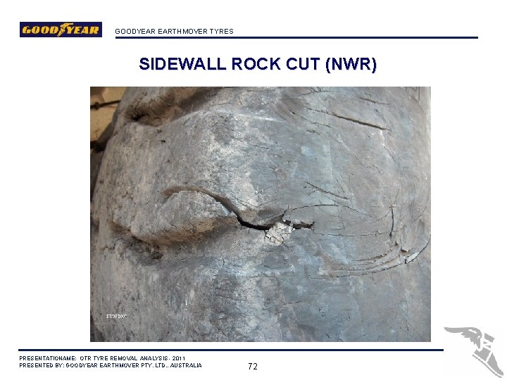 GOODYEAR EARTHMOVER TYRES SIDEWALL ROCK CUT (NWR) PRESENTATIONAME: OTR TYRE REMOVAL ANALYSIS - 2011