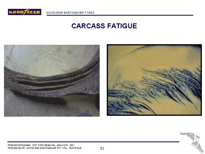 GOODYEAR EARTHMOVER TYRES CARCASS FATIGUE PRESENTATIONAME: OTR TYRE REMOVAL ANALYSIS - 2011 PRESENTED BY: