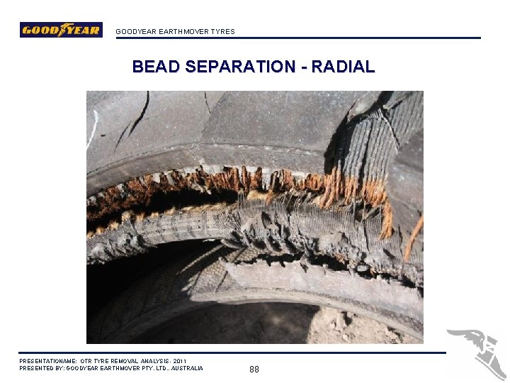 GOODYEAR EARTHMOVER TYRES BEAD SEPARATION - RADIAL PRESENTATIONAME: OTR TYRE REMOVAL ANALYSIS - 2011