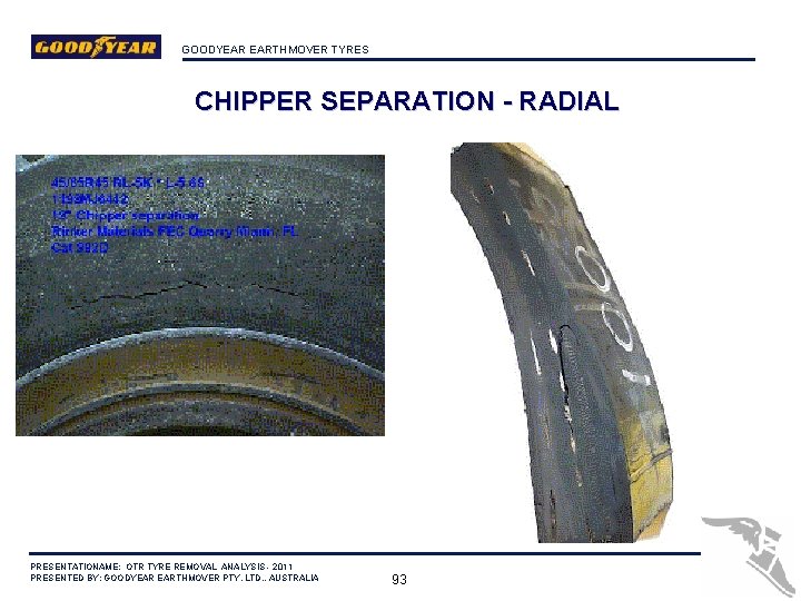 GOODYEAR EARTHMOVER TYRES CHIPPER SEPARATION - RADIAL PRESENTATIONAME: OTR TYRE REMOVAL ANALYSIS - 2011
