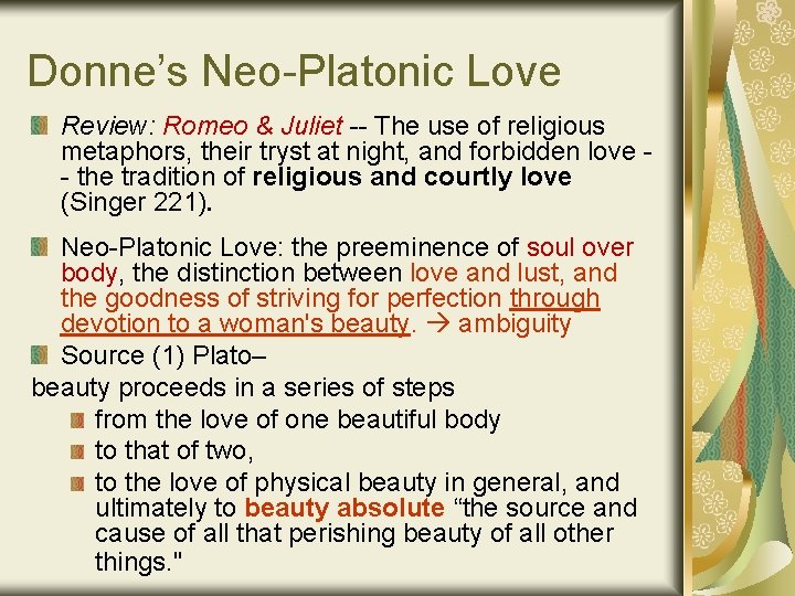 Donne’s Neo-Platonic Love Review: Romeo & Juliet -- The use of religious metaphors, their