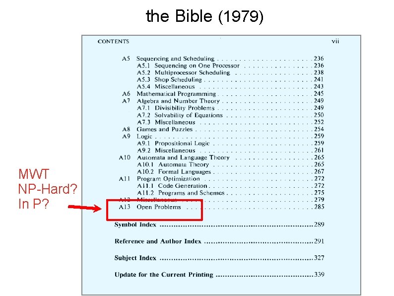 the Bible (1979) MWT NP-Hard? In P? 