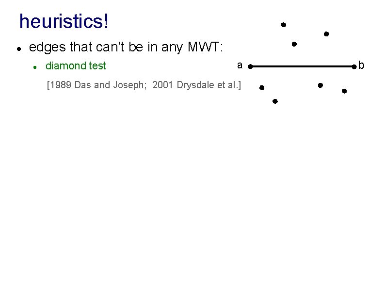 heuristics! l edges that can’t be in any MWT: l diamond test a [1989