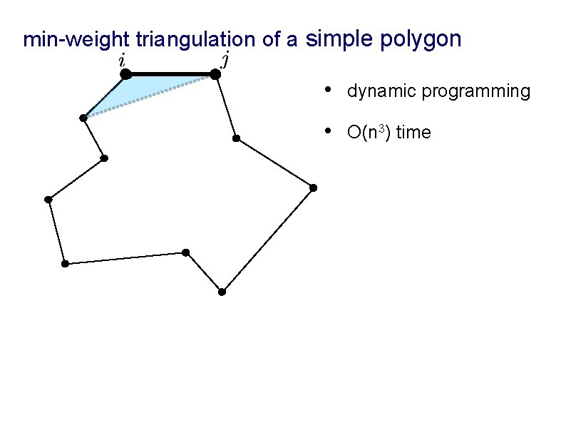 min-weight triangulation of a simple polygon • dynamic programming • O(n 3) time 