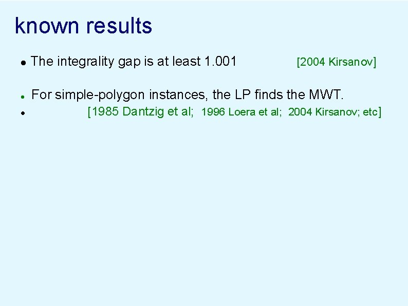 known results l The integrality gap is at least 1. 001 l For simple-polygon