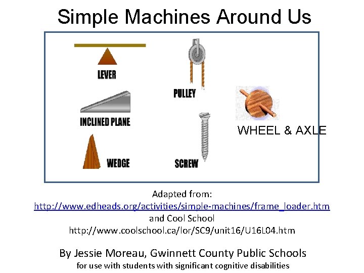 Simple Machines Around Us WHEEL & AXLE Adapted from: http: //www. edheads. org/activities/simple-machines/frame_loader. htm